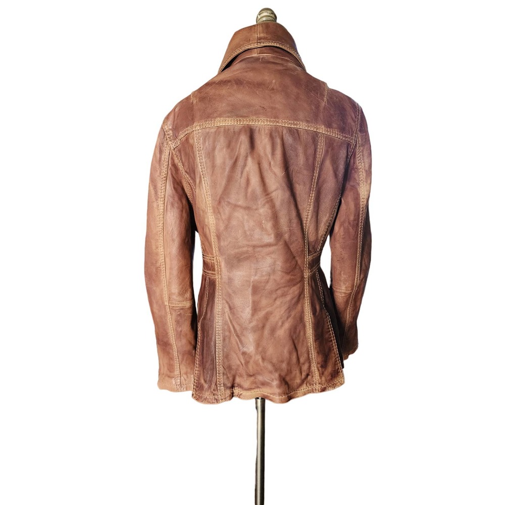Women's Vintage Rare True Religion Jeans Leather Double Breasted Coat - Picture 8 of 11